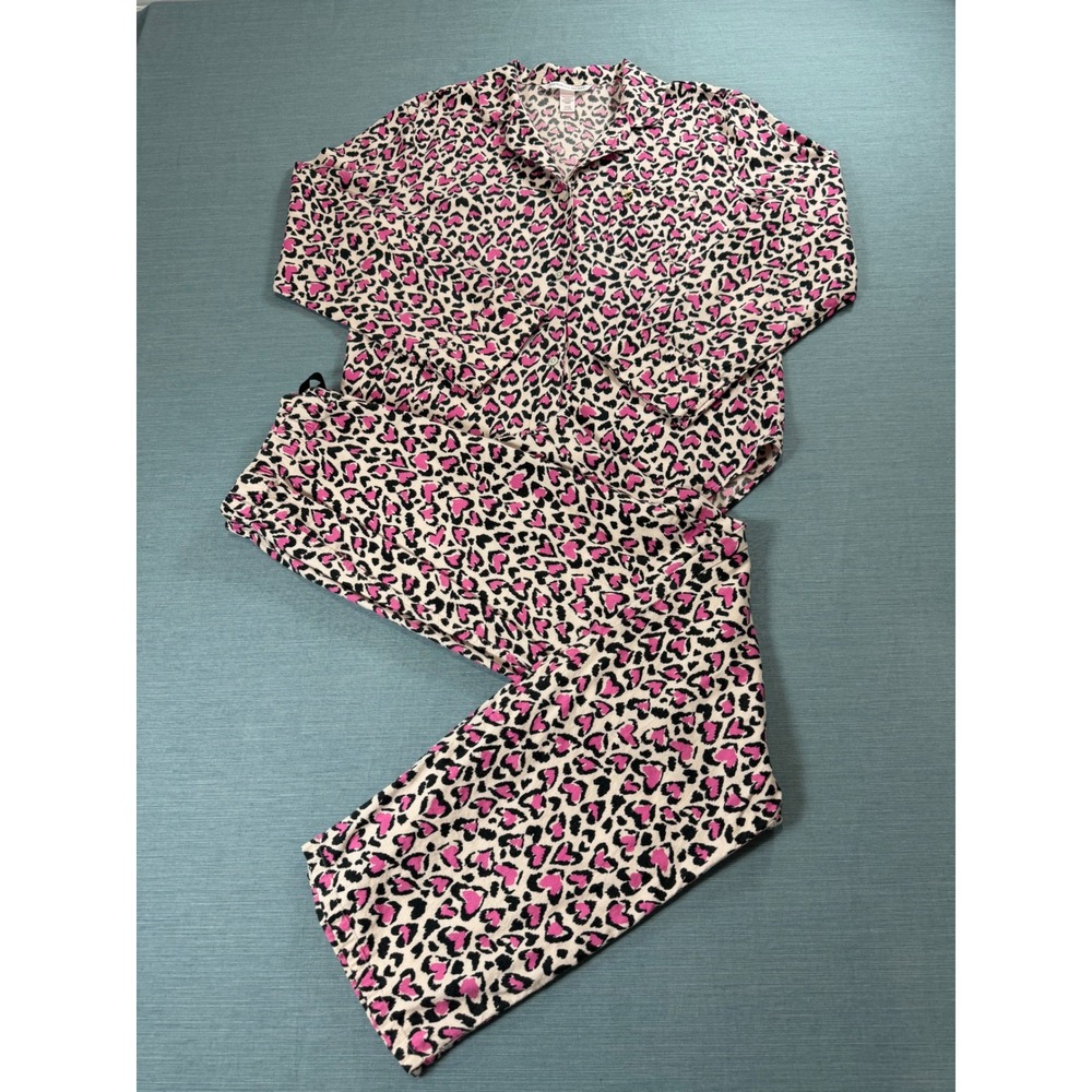 Victoria's Secret Pajama Set Womens Small Pink Heart Leopard Excellent Long S/P